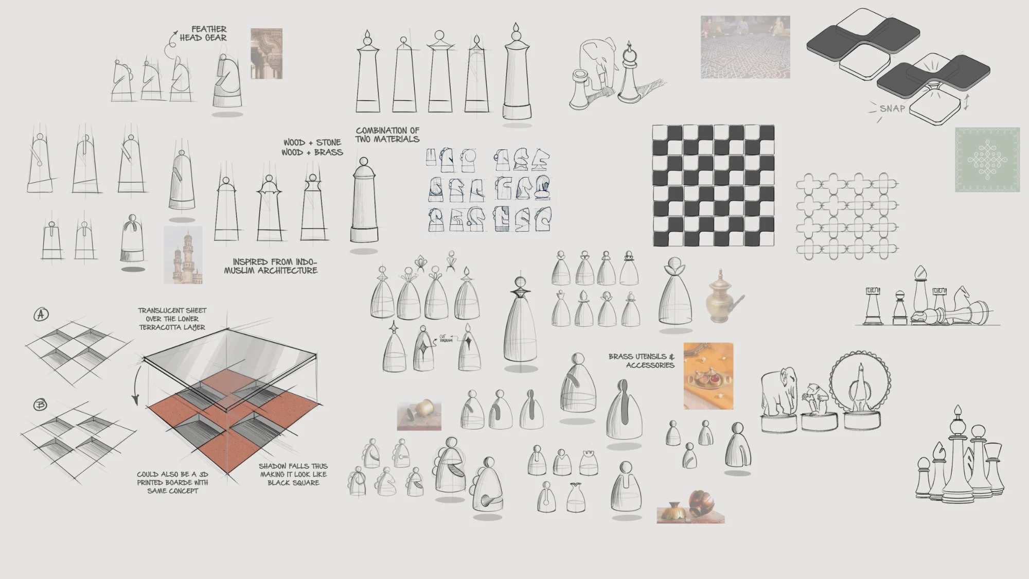 Ideation sketches — carriers, faceted crowns and jewel details